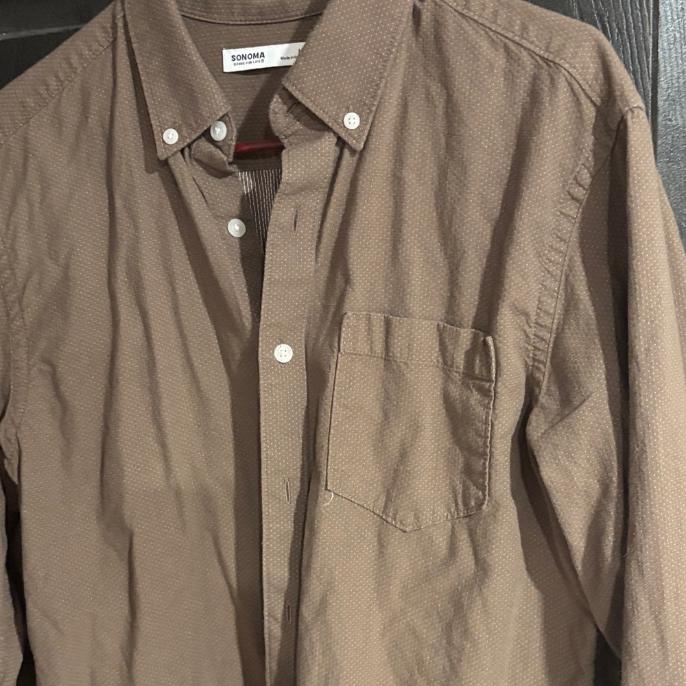 Sonoma Men's Taupe Brown Long-Sleeve Button-Down Shirt - Picture 3 of 4